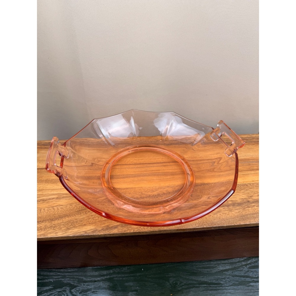 Cambridge Decagon Pink Depression Glass Handled Bowl Imperial Molly Rose 10.5in
